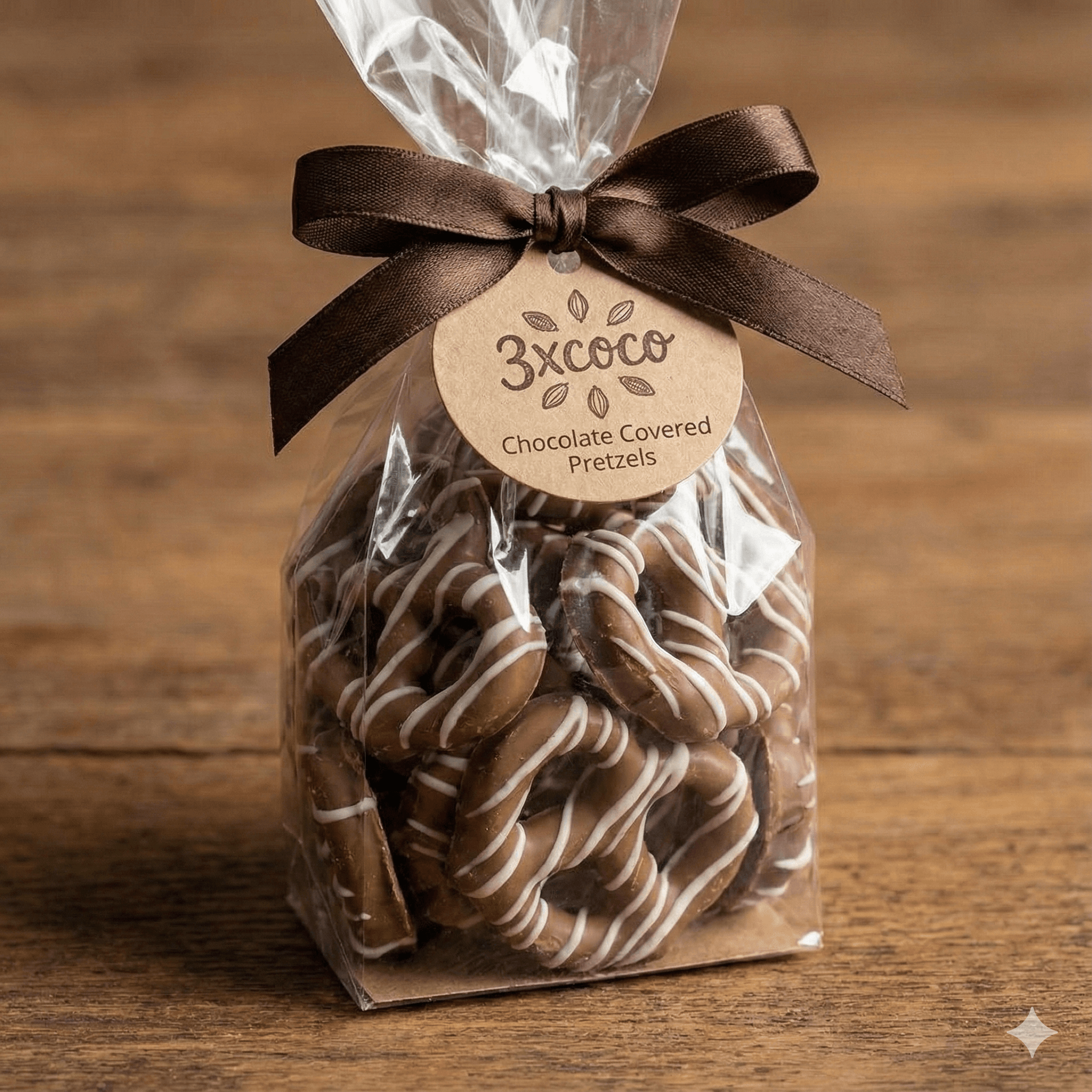 Chocolate Covered Pretzels in a Cellophane Bag