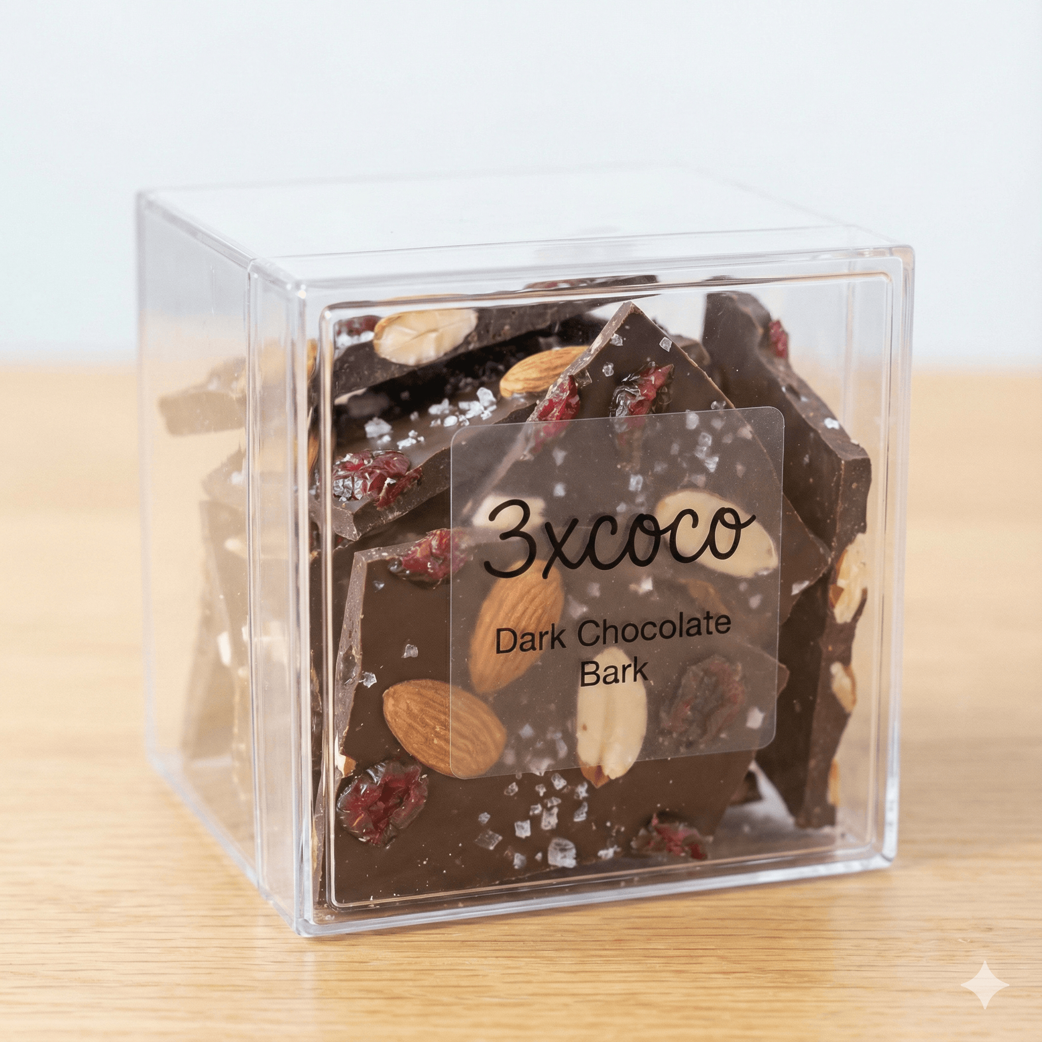 Dark Chocolate Bark in a Clear Box